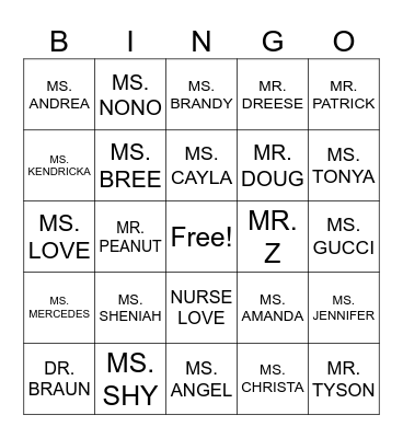 Coastal Harbor Staff Bingo Card