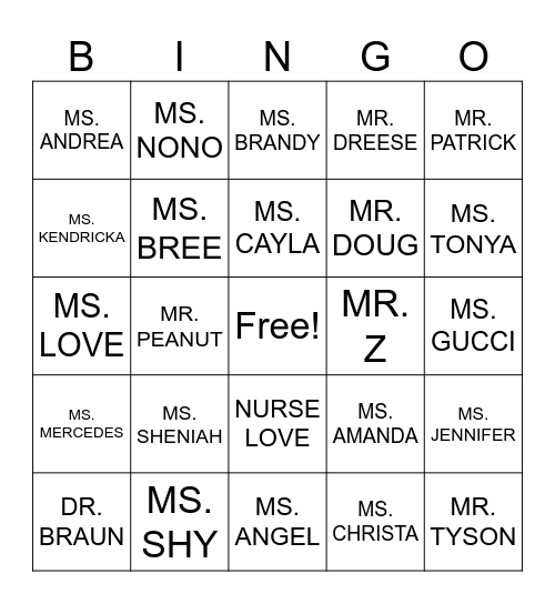 Coastal Harbor Staff Bingo Card