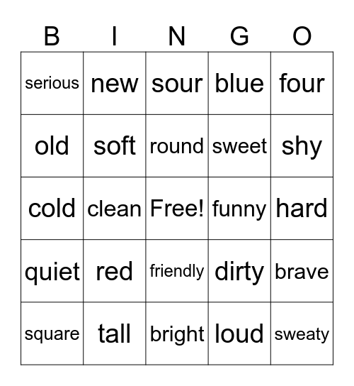 Adjectives Bingo Card