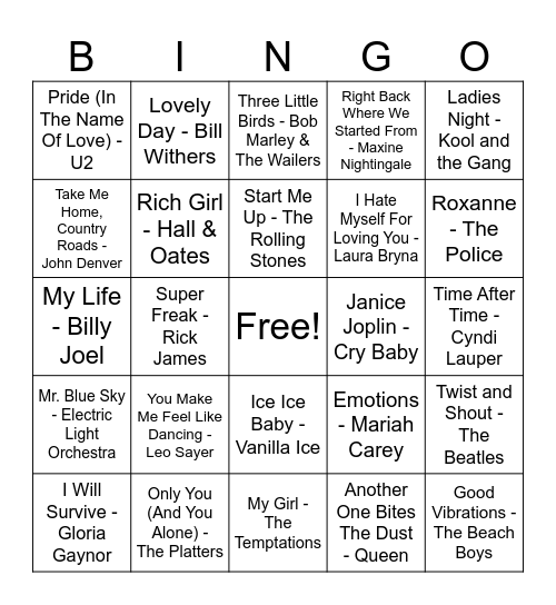 Music Bingo! Bingo Card