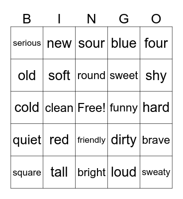 Adjectives Bingo Card