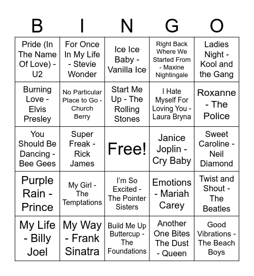 Music Bingo! Bingo Card