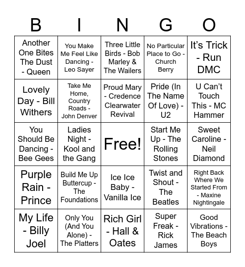 Music Bingo! Bingo Card