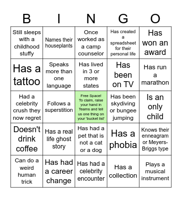 DATE BINGO Card