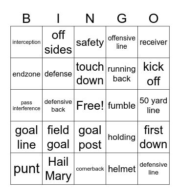 Bartlett Football Bingo Card
