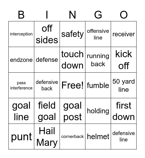 Bartlett Football Bingo Card