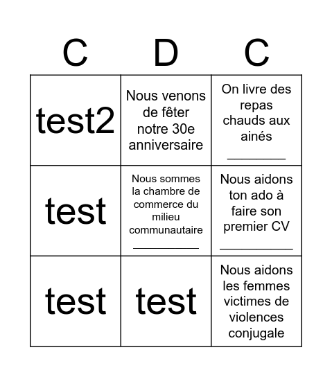 Bingo des organismes Bingo Card