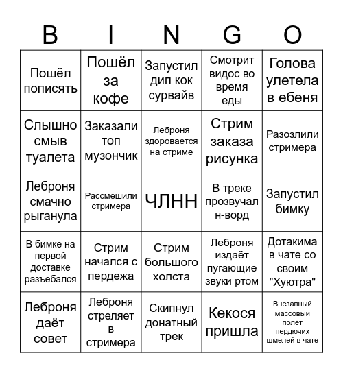 Бинго Йена Чошака Bingo Card