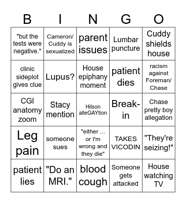 Dr. House Bingo Card