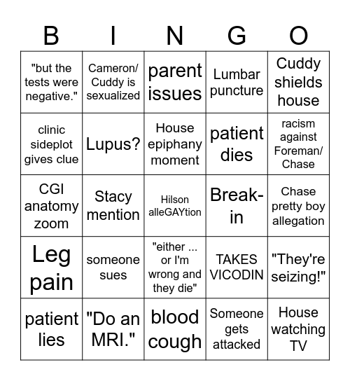 Dr. House Bingo Card