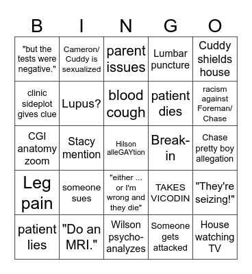 Dr. House Bingo Card