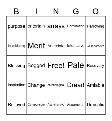 Random vocabulary Bingo Card