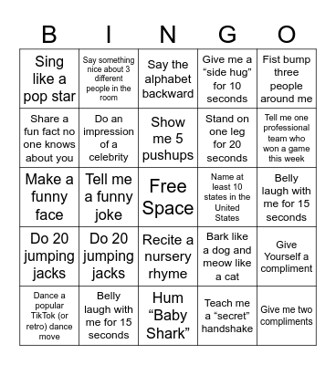 Are You Willing To....? Bingo Card