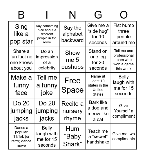 Are You Willing To....? Bingo Card