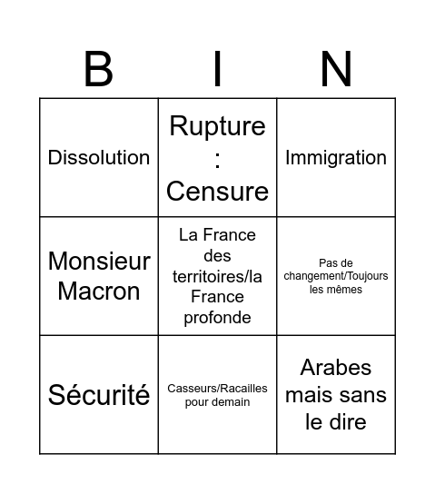 Hop la Bingo Card