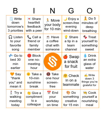sennder's Mental Health Bingo Card