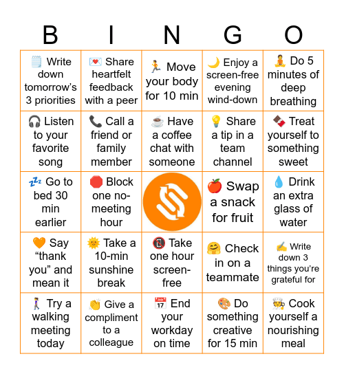sennder's Mental Health Bingo Card