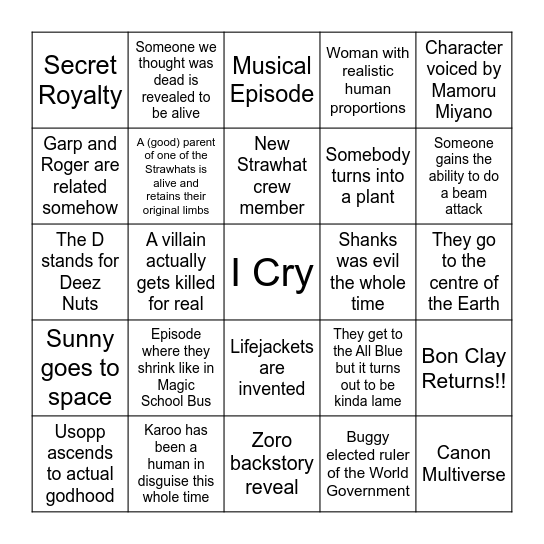 One Piece Bingo Card