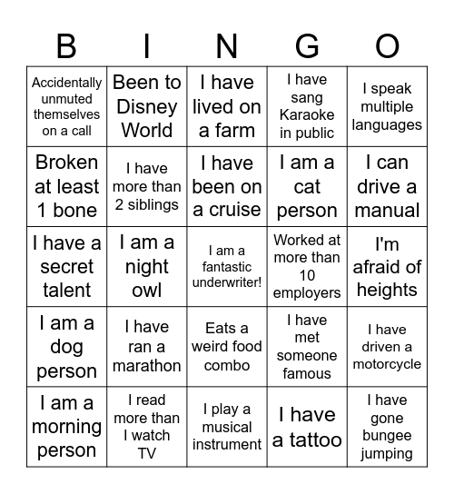 FUN BINGO! Bingo Card