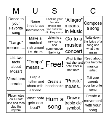 January Music Bingo Card