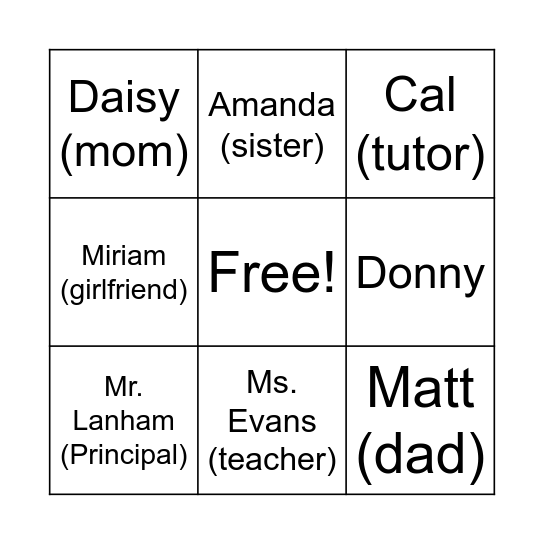 Teenage Wasteland Bingo Card