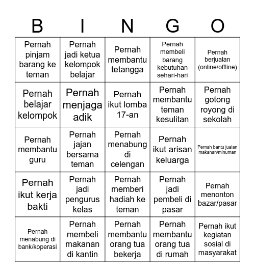 Human Bingo Manusia sebagai Makhluk Sosial & Ekonomi Bingo Card