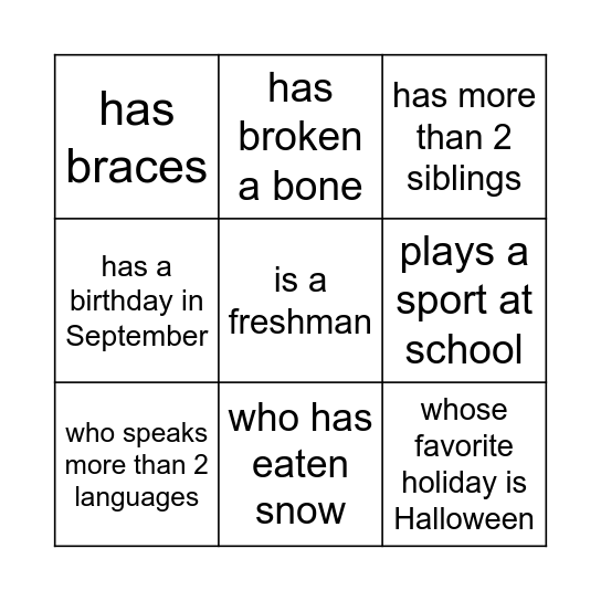 Find someone who... Bingo Card