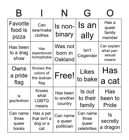 GSA Bingo Card