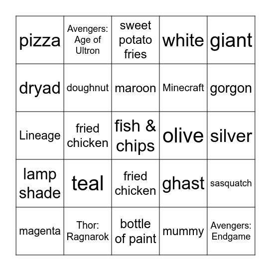 Infinite Craft Bingo Card