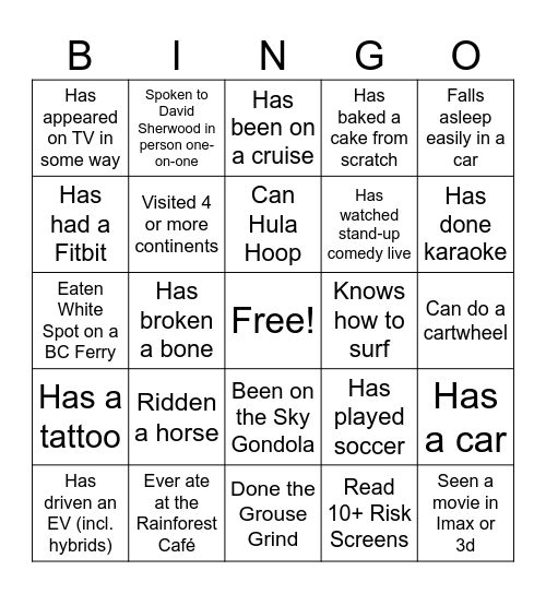 BC Housing Bingo! Bingo Card