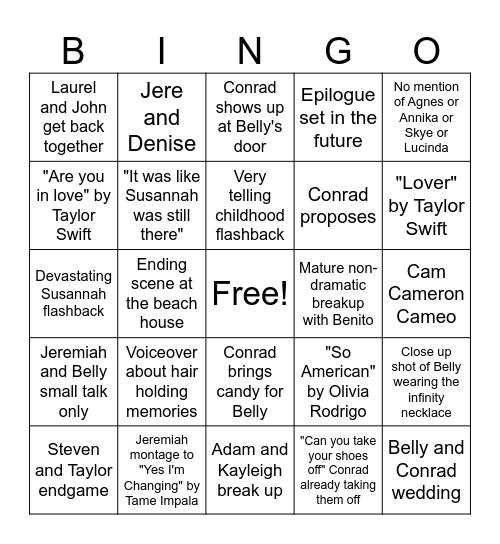TSITP Finale Bingo Card