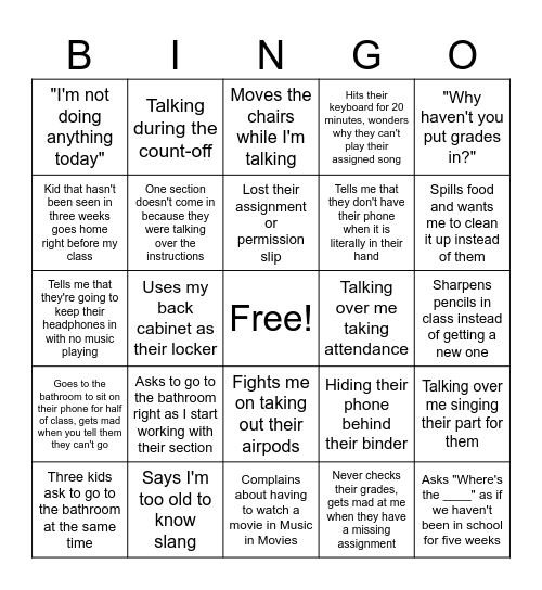 Why Ms. Lambert is Mad Today Bingo Card