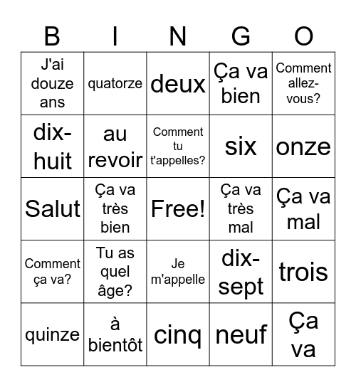 World Cultures: French Bingo Card