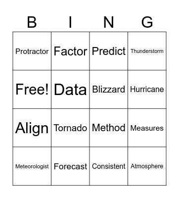 Weather Bingo Card