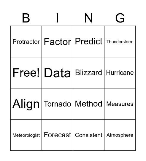 Weather Bingo Card