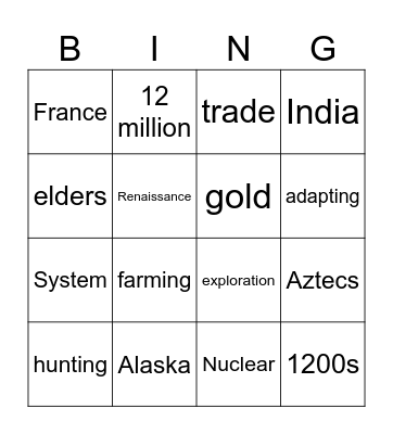History Bingo Card