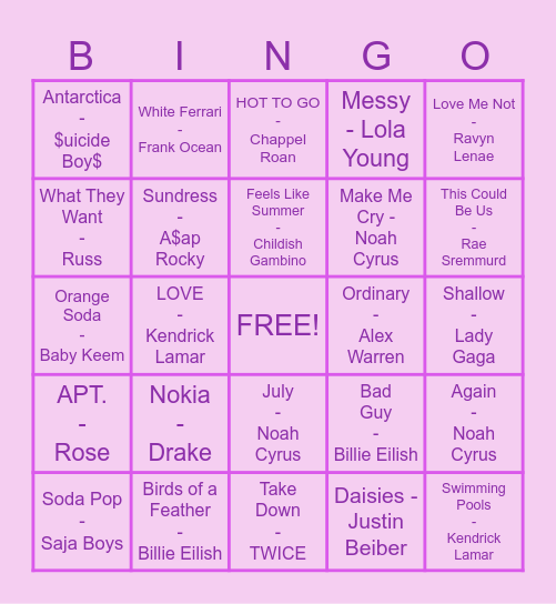 MUSIC BINGO Card