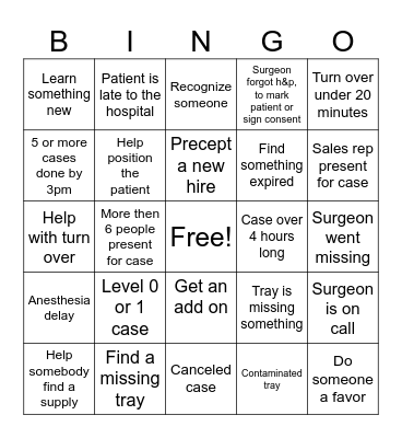 Surgical Tech Week Bingo Card
