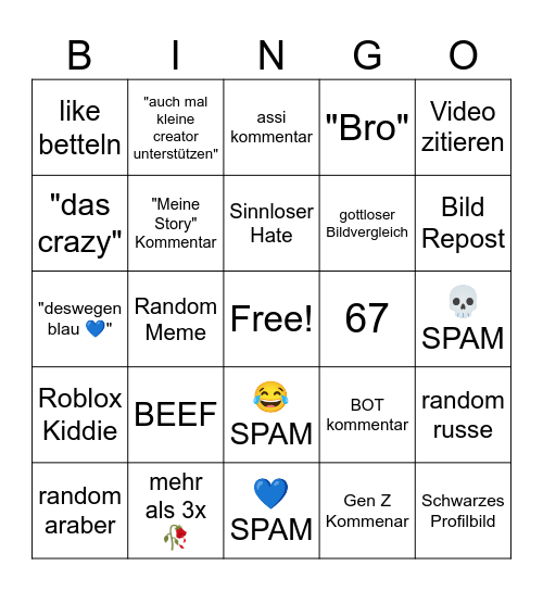 TikTok Kommentare Bingo Card