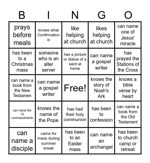 Faith Bingo Card