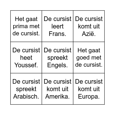 Ja/nee-vragen Bingo Card