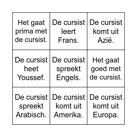 Ja/nee-vragen Bingo Card