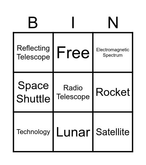 Unit Exploring the Universe Bingo Card