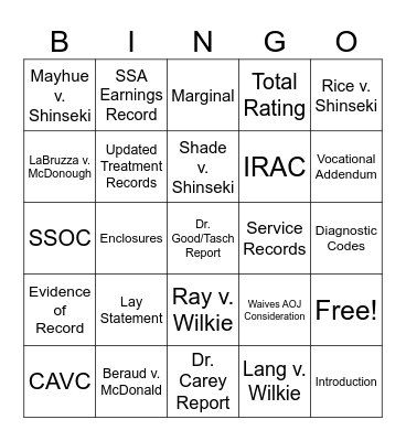 Briefing with Evidence Bingo Card