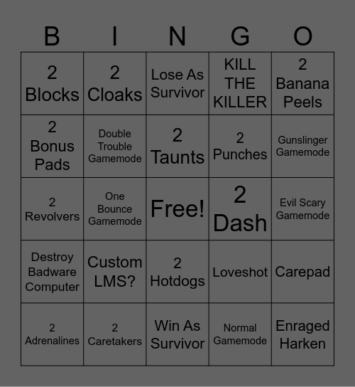 DIE OF DEATH Bingo (for survivors) Bingo Card