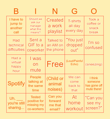 Half Hour Hangout Bingo Card