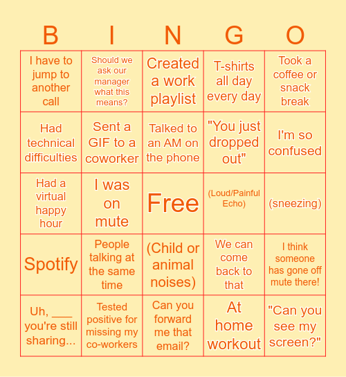 Half Hour Hangout Bingo Card