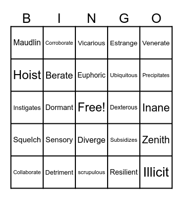 Vocabulary Bingo Card
