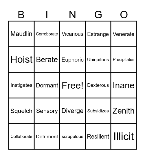 Vocabulary Bingo Card