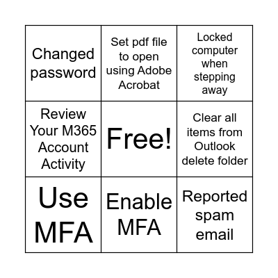 Cyber Security Awareness Bingo Card